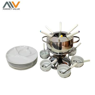 China Sustainable Stainless Steel Cheese Fondue Set Temperature Controllable Raclette Cheese Fondue Pot Cheese Hot Chocolate Pot for sale