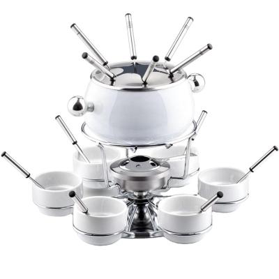 China Sustainable Fondue Set 23PCS Enamel Pot Enamel Fondue Set Chocolate Cheese Fondue Pot for sale