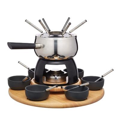 China Sustainable 24PCS Stainless Steel Cheese Fondue Set Temperature Controllable Chocolate Cheese Fondue Pot for sale