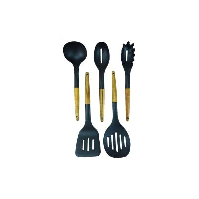 China Hot Selling Sustainable 5 Piece Nylon Kitchenware Sets With Wooden Handles For Kitchen Cooking Set for sale