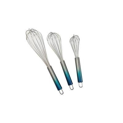 China 2022 viable hot seller eggbeater stainless steel egg beat3pcs s/s egg beater sets tube handle with color for sale