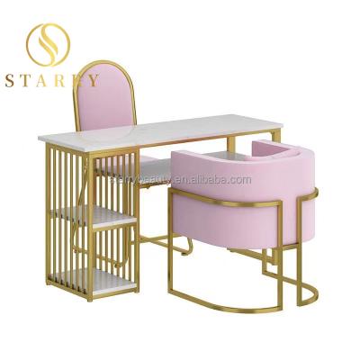 China Modern Metal Beauty Nail Salon Equipment Furniture Nail Table Set Desk Mesa Manicure Table With Manicure Chairs for sale