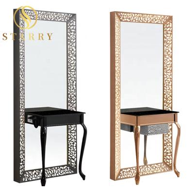 China Customized Modern Luxury Beauty Salon Hair Salon Furniture Stainless Steel Glass Mirror Station for sale