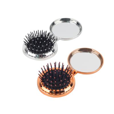 China Wholesale Custom Foldable Logo Personalized Foldable Pocket Round Hair Brush With Mirror for sale