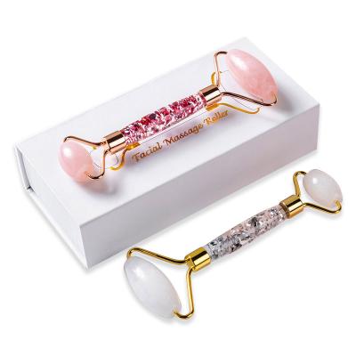 China Whitening High Quality Pink Jade Roller Gua Sha Set Face Massage Natural Resin for sale