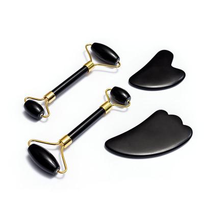 China Whitening High Quality Skin Care Jade Roller And Black Face Massager Gua Sha for sale