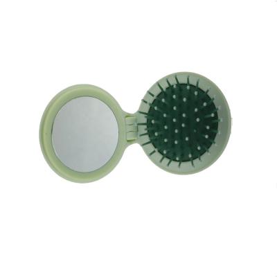 China Mini Portable Travel Hairbrush Round Collapsible Folding Hair Brush With Mirror for sale