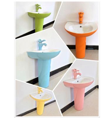 China Porcelain Enameled Children Sanitary Ware Color Pedestal Wash Basin Small Size Sink for sale