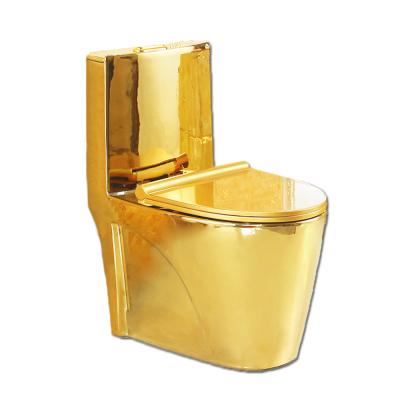 China Double-flush design luxury bathroom wc elegante porcelain gold one piece siphonic toilet for sale