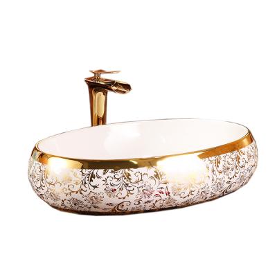 China Sustainable Wholesale Bathroom Sink Hand Wash Golden Wc Porcelain Basin for sale