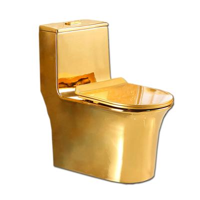 China New Gold Plated Double-flush Sanitary Ware The WC Gold Ceramic One Piece Luxury Toilet for sale