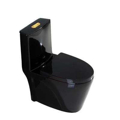 China Colored Double-Flow Bathroom Ceramic WC Sanitary Ware One-Piece Black Color Toilet for sale