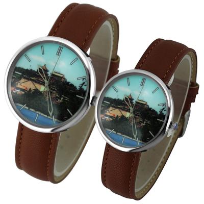 China Best Selling Logo Customized Leather Wholesale Quartz China APU7853 Water Resistant Couple Watch For Lover for sale