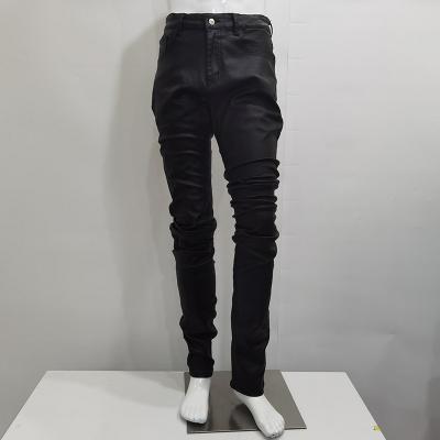 China Popular Designer Breathable Flared Distressed Stacked Waxed Jeans Men Slim Style Waxed Stacked Denim Pants for sale