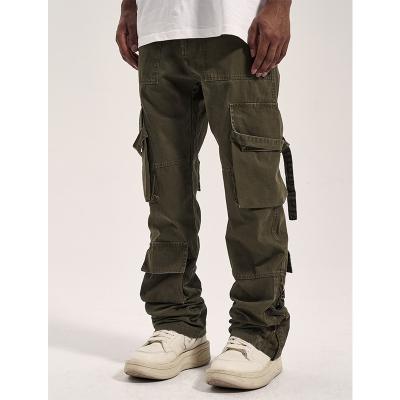 China Breathable Streetwear Black Denim Mens Cargo Pants Styling Multi Pockets Plus Size Stacked Jeans for sale