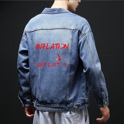 China QUICK DRY Custom Inflation Printing Stamp Mens Denim Jacket Plus Size Mens Jean Jackets for sale