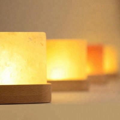 China Europe Cubic Custom Wood Base Himalayan Salt Lamps Dimmable For Business Gift for sale