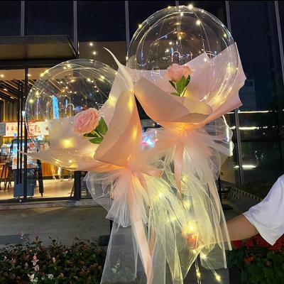 China 2021 Dressers New Etching Lighting Banquet Customized Ramadan Led Printing Bobo Balloons Rose Theme Wedding Pink Luminous Balloon for sale