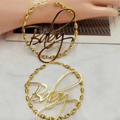 China Fashion Go Custom Baby Bae Love Princess Queen We 70mm Stainless Steel Alphabet Letter Ear Studs Party Fashion Outside Earrings for sale