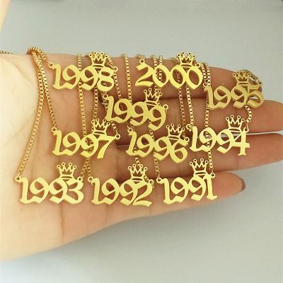 China Fashion Go HOT Stock Wholesale Party Alloy Chain And Stainless Steel Crown Birth Year Pendant Necklace for sale