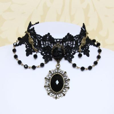 China ALLOY Wholesale Halloween Party Carnival Women's Rose Necklace Gothic Jewelry Rose Lace Necklace for sale