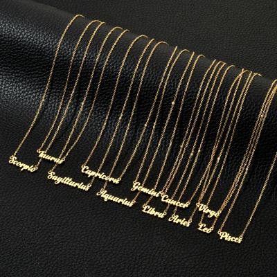 China Fashion Go Party 18k Gold Silver Plated 12 Astrology Necklace Birth Star Sign Necklace Stainless Steel Zodiac Pedant Necklaces for sale