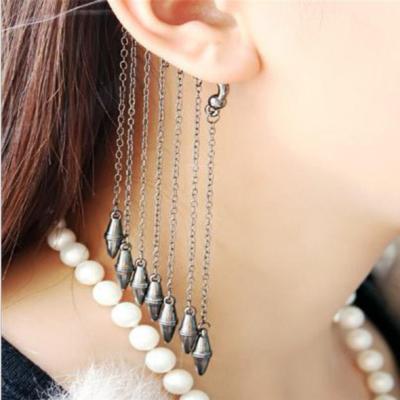 China Fashion Hot Colors 3 Rivet Bullet Tassel Steampunk Ear Cuff Earrings for sale