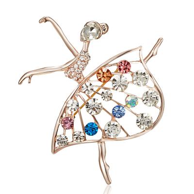 China Fashion Go Necessary Temperament Girl Ballet Party Diamond Brooches Alloy Crystal Flower Shape Jewelry Fashion Brooches for sale