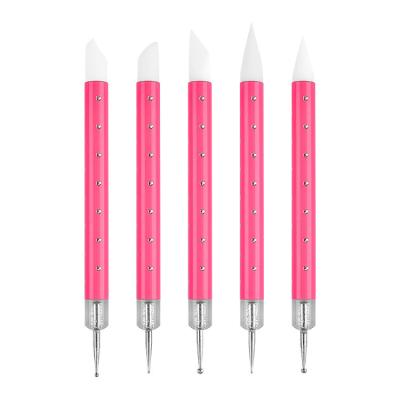 China Beauty Care Make Tools Nail Tool With Drill Glue Cavity New Double Head Dual Use Bevel Taper Tip Carving Pen Nail Glue Head Embossing Pen for sale