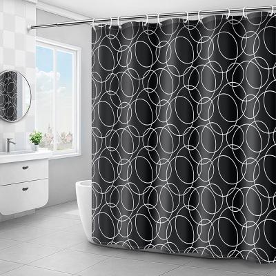 China Sustainable Shower Curtain For Bathroom Digital Print Large Modern Polyester Fabric Customized Black Circle Black Design Pattern White And Black for sale