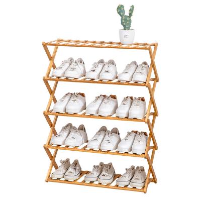 China (Size)Adjustable Amazon Folding Household Multi-Layer Single Storage No Assembly Wooden Bamboo Shoe Rack Foldable Shoe Rack Free Installation for sale