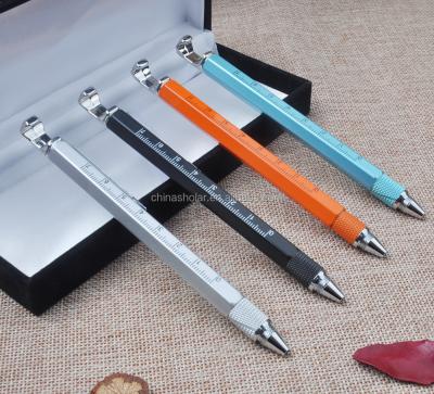 China Promotional Pen 6 in 1 Multifunctional Metal Pen With Phone Holder, Screwdriver, Ruler, Level, Contact Tool Stylus for sale