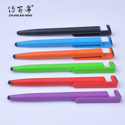 China Promotional New Design Pen 4 in 1 Multi Function Ball Pen with Stylus, Phone Holder, Screen Cleaner for sale