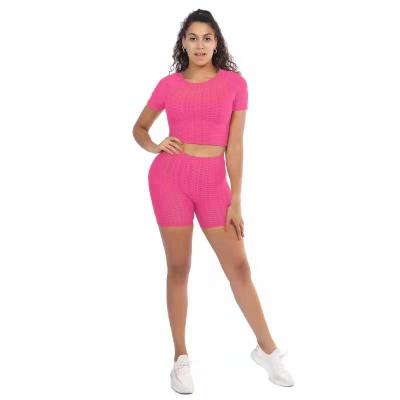 China Anti-Wrinkle Two Piece Plus Size Strong Elastic Top T-Shirt And Running Shorts Yoga Sportswear Set For Women for sale