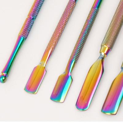 China Easy to Use High Quality Double Nail Cuticle Pusher Stainless Steel Round Nail Tools Mini Metal Gold Cuticle Pusher Set for sale