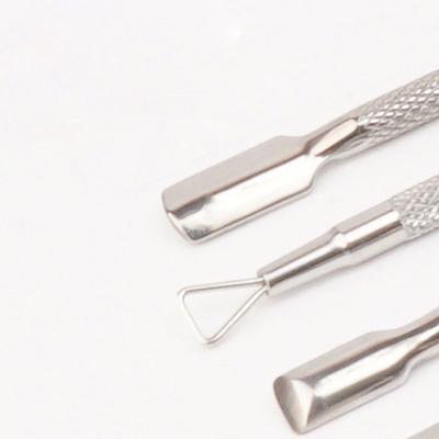 China Customized Easy To Use Logo Silver Angled Square Flat Cuticle Pusher Sets Kit Stainless Steel Nail Cuticle Pusher for sale