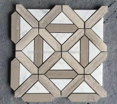 China 2021 Waterjet Flooring Mosaic Tiles Slab With Mix Color Polygon Stone Marble Antique Bathroom for sale