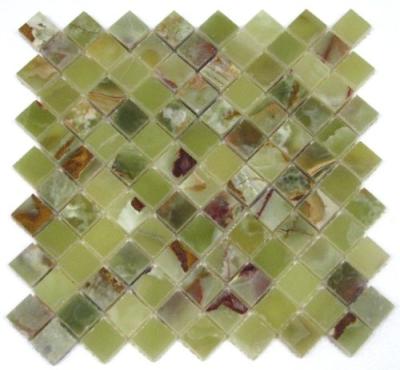 China Parquet 1x1 Green Onyx Diamond Polished Mosaic Tiles Meshed on Sheets 12