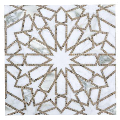 China White Flower Modern Hand-Cut Snow Mosaic Tile Kitchen Wall Custom Waterjet Marble Flooring for sale