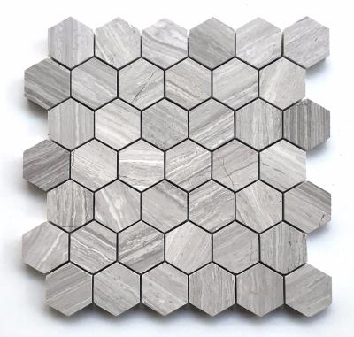 China Parquet Wood Grain Marble Stone Wall Tile Bathroom Kitchen Backsplash Colored Hexagon Mosaic Slab for sale