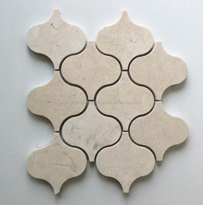 China Natural Stone Parquet Crema Marfil Marble Lantern Pattern Backsplash Slab Mosaic for sale