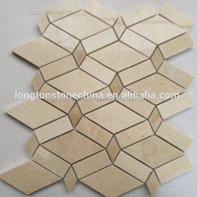 China Cream Parquet Geometry Quadrangle Marfil Marble Kitchen Mosaic Slab Backsplash for sale