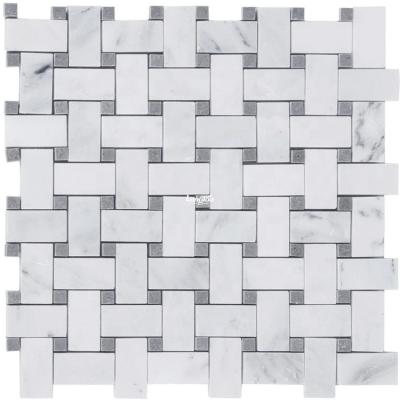 China CLASSIC White Marble Hotel Art Mosaic Bathroom Wall Modern Basketweave Shower Mosaic Apartment Room Floor Tiles for sale