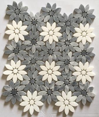 China Carrara Gray Flooring And Thassos White Flower Design Anti-Skid Mosaic Bathroom Floor Tiles for sale