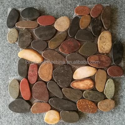 China Natural Stone Parquet Slice Rain Flower Pebble Mosaic Slab Mosaic For Bar Table Red Stone for sale