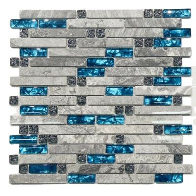 China High Quality Marble Look Emerald Blue Ice Crack Glass Gray Marble Mosaics Tile Sheet Parquet Mosaic For Walls Floors Bathroom Kitchen for sale