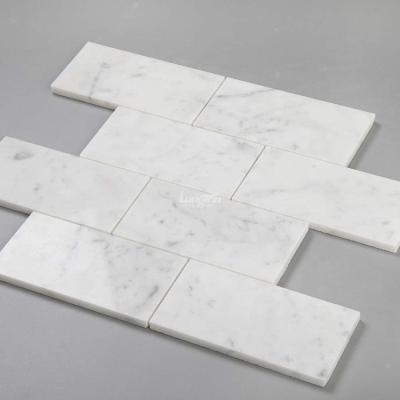 China Hotel Modern White Marble Brick Room Bathroom Tile Mosaic Floor Carrara Natural Stones Marble Mosaic for sale