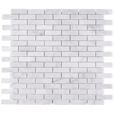 China Modern White Carrara 12 x 2 mm Brick Mosaic Tile Coffee Marble Polished Mosaic Tiles For Floor And Bathroom Wall for sale