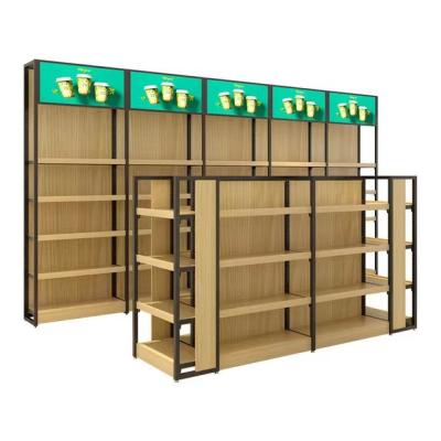 China Double Sided Shop Equipment Display Counter For Retail Store Gondola Cleaning Wooden Gondolas for sale