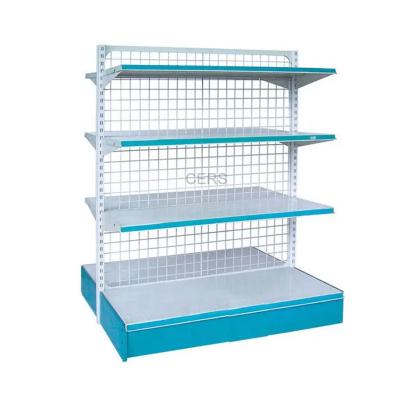 China Low MOQ Custom Heavy Duty Double Sided Iron Metal Retail Shelf Display Supermarket Gondola Shelving Rack Shelves For Retail Store Price for sale